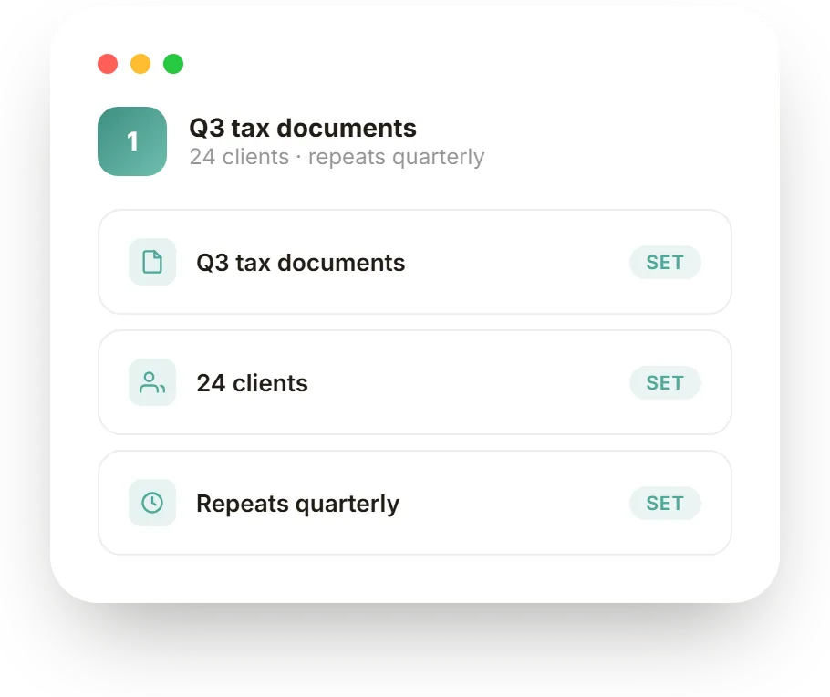 Q3 tax documents, step 1: The clients, the files, and the schedule.